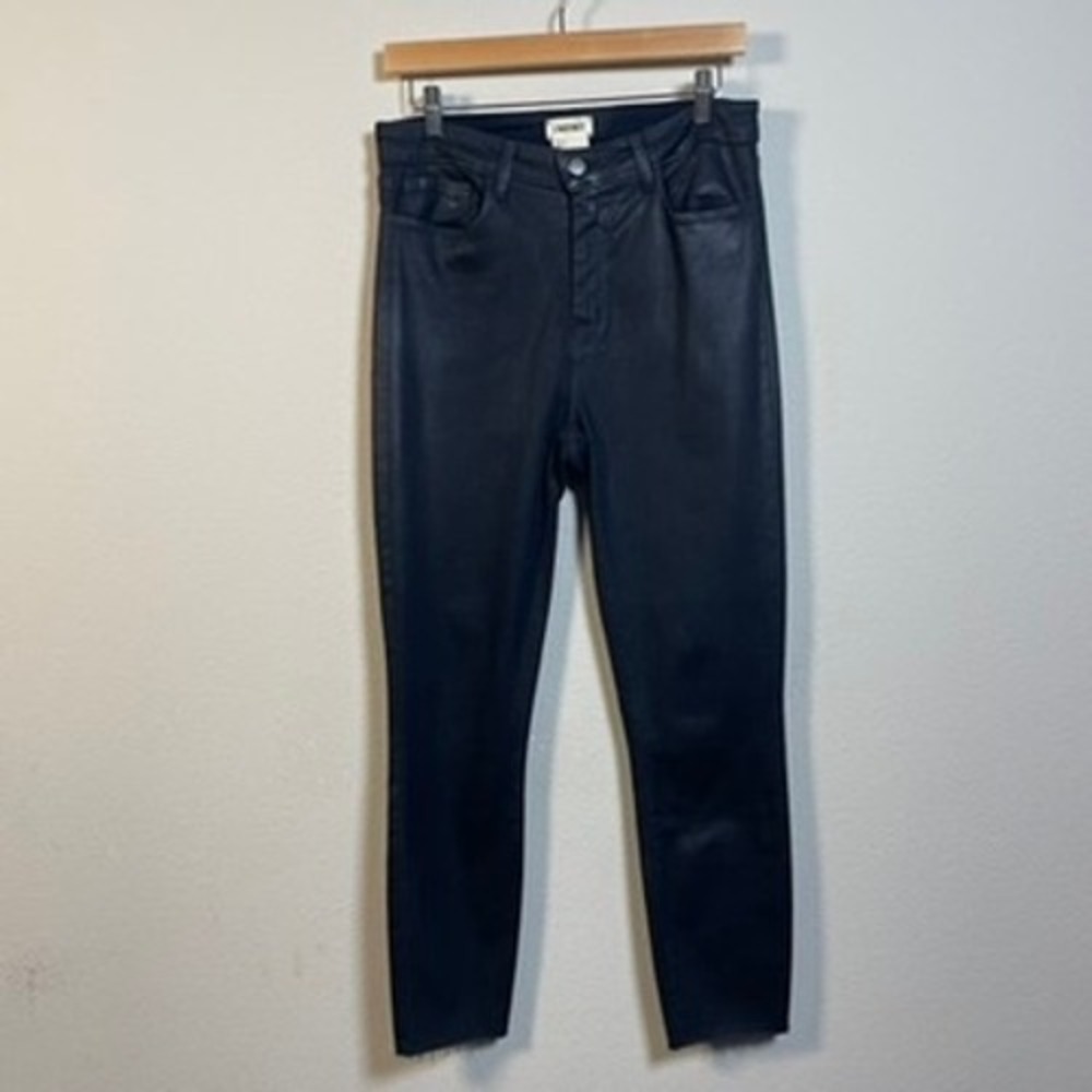 L'AGENCE High Rise Coated Skinny Jeans Women 32 Black Waxed Denim Night Out Edgy